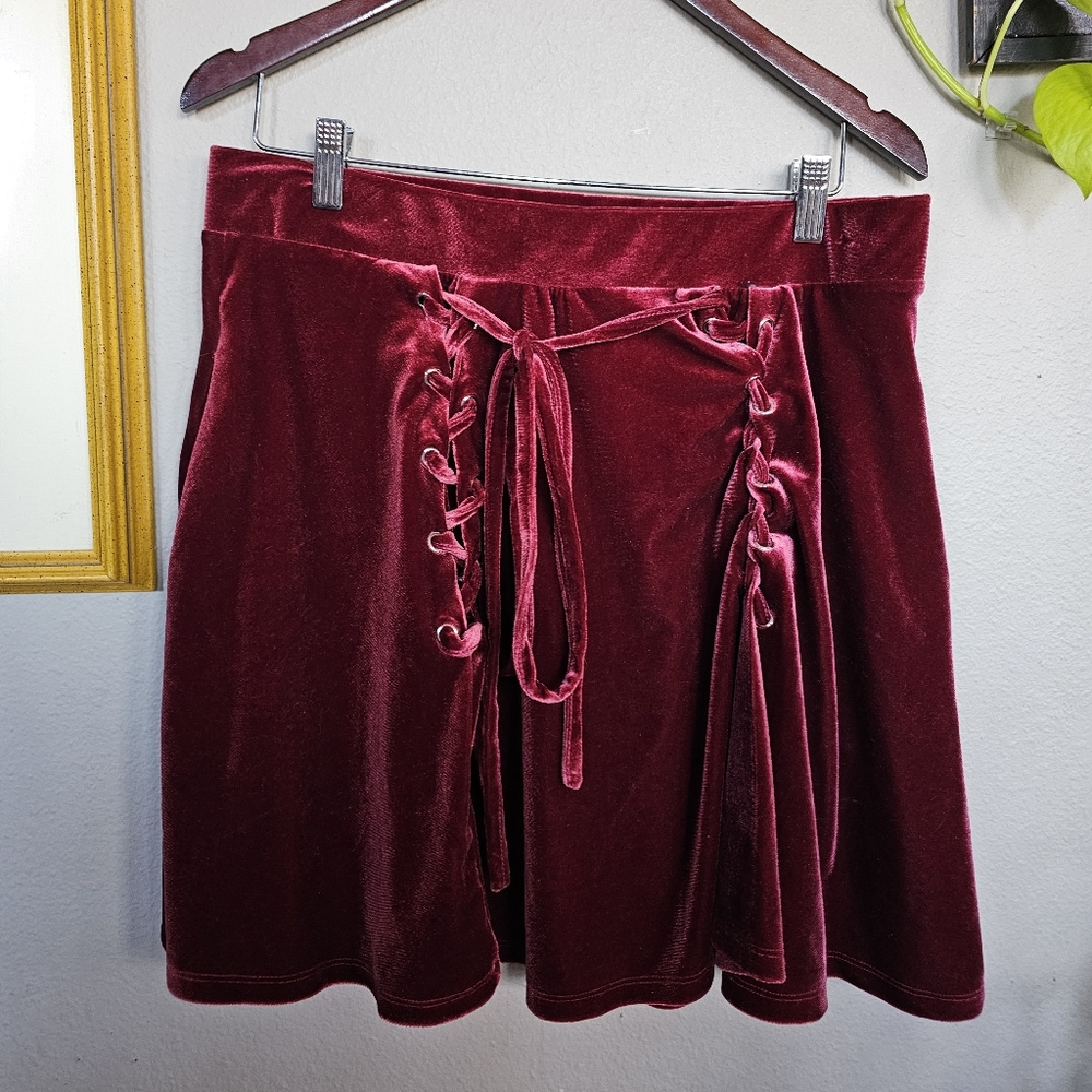 Thorne And Fable Velvet Deep Red Mini Skirt XL